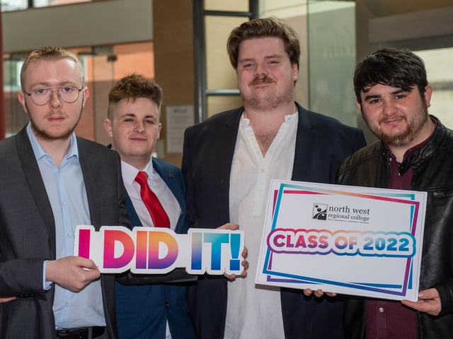 Ruairi Gonagle, Ciaran Gormley, Milo Quigley, and Martin Towey pictured during North West Regional College's Best in FE celebrations.