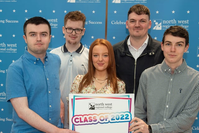 I.T. students Mark Doherty, Lyle Doherty, Aileen Barber, Simon Kenny and Adam Proctor pictured during North West Regional College's Best in FE celebrations.