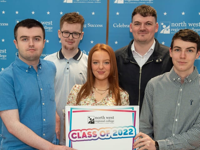 I.T. students Mark Doherty, Lyle Doherty, Aileen Barber, Simon Kenny and Adam Proctor pictured during North West Regional College's Best in FE celebrations.