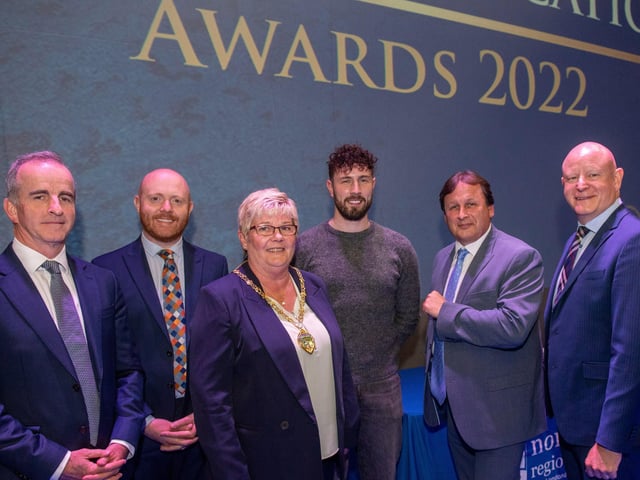 Patrick McKeown, Barra Best, Danny Quigley, Deputy Mayor Angela Dobbins, Leo Murphy and Gavin Killeen pictured during NWRC's Best in FE celebrations.