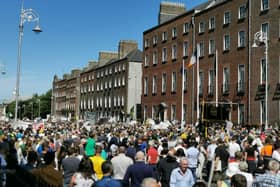 Some of the 20,000 plus strong crowd who travelled to Dublin to demand 100% Redress.