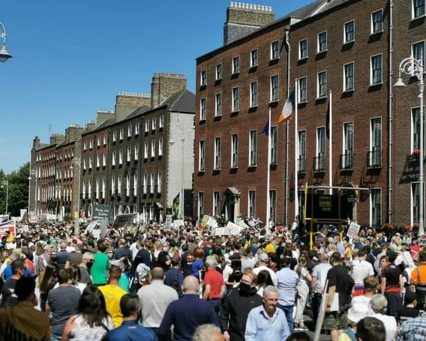 Some of the 20,000 plus strong crowd who travelled to Dublin to demand 100% Redress.