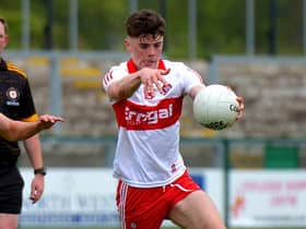 GOAL . . . Eoin Higgins grabbed a brilliant first half goal as Derry minors went down to Galway in Parnell Park. (Photo: George Sweeney)