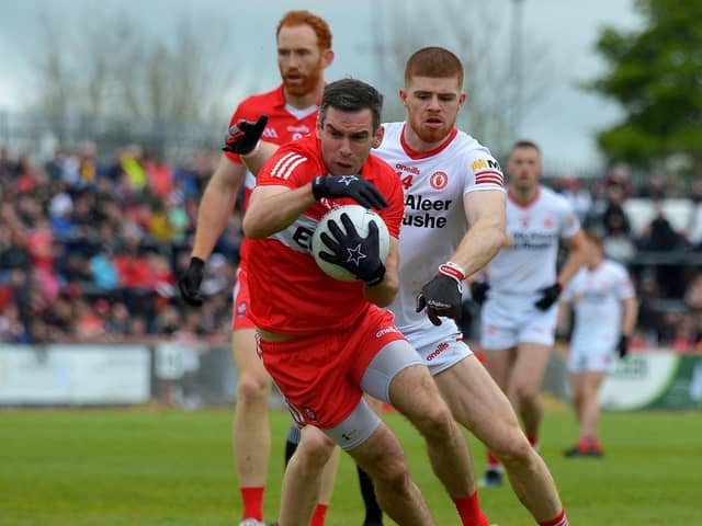 GOAL: Benny Heron's crucial first goal opened the Croke Park floodgates as Derry cruised into the All Ireland semi-final. (Photo: George Sweeney)