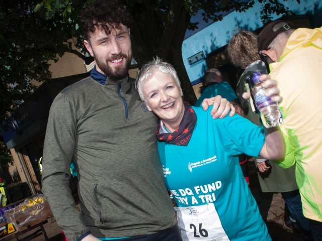 Danny Quigley congratulates Angela Lafferty after Sunday's Try-a Tri' Triathlon at Templemore Sports Complex. (Photo: Jim McCafferty)