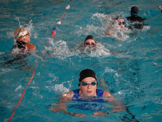 Swimmers half way their time in the pool during Sunday's Triathlon at Templemore. (Photo: Jim McCafferty)