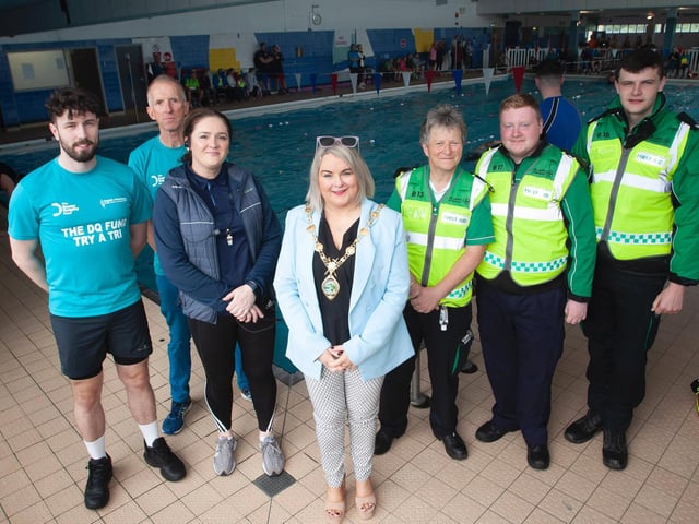 Mayor of Derry City and Strabane, Colr Sandra Duffy with, from left, Danny Quigley, Malcolm McCausland, Aisling Hutton (BBHF Event Organiser), Linda Heaney, Christopher Gallagher and Ethan Wright.
