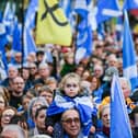 GLASGOW, SCOTLAND - NOVEMBER 02: Independence supporters gather at an IndyRef2 rally in George Square on November 2, 2019 in Glasgow,Scotland. Scottish First Minister Nicola Sturgeon, who will address the crowd, has claimed independence is "within touching distance" ahead of a speech to supporters at a major rally in Glasgow. (Photo by Jeff J Mitchell/Getty Images)