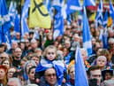 GLASGOW, SCOTLAND - NOVEMBER 02: Independence supporters gather at an IndyRef2 rally in George Square on November 2, 2019 in Glasgow,Scotland. Scottish First Minister Nicola Sturgeon, who will address the crowd, has claimed independence is "within touching distance" ahead of a speech to supporters at a major rally in Glasgow. (Photo by Jeff J Mitchell/Getty Images)