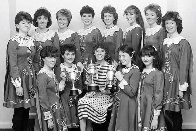 1984... Mary McLaughlin, school principal, with members of her team who were winners of various competitions at the Feis.