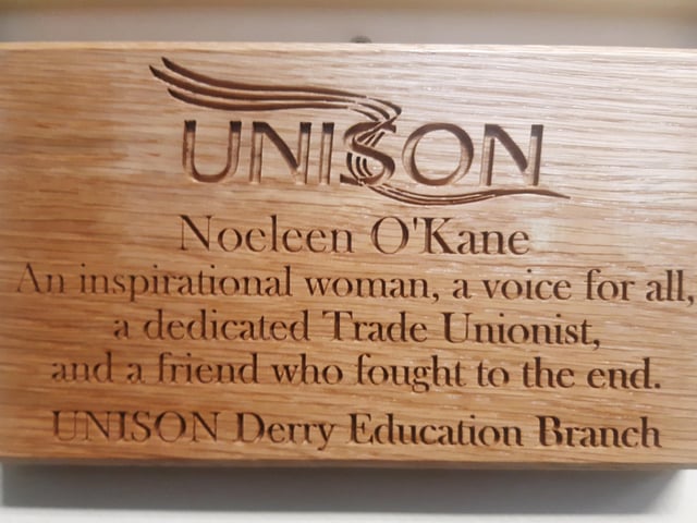 A plaque dedicated to Noeleen’s memory.