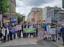 Homeowners and campaigners pictured outside Dail Eireann last week. Picture: Ali Farren.