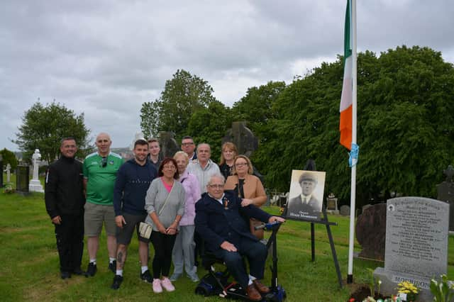 The Morrison family circle with Charlie Morrison (centre) who was the driving force in ensuring his uncle Hugh was remembered.