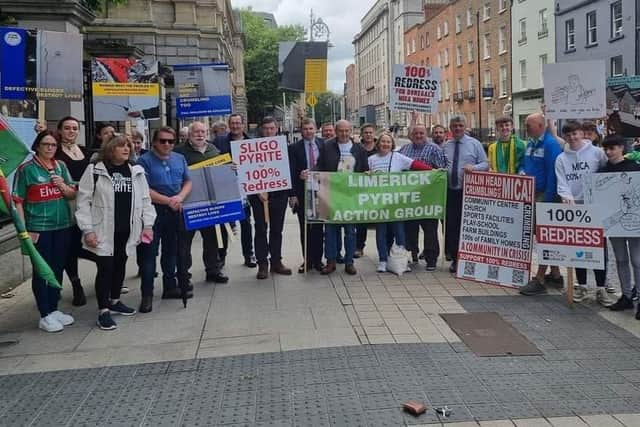 Homeowners outside Dail Eireann yesterday. Picture: Ali Farren.