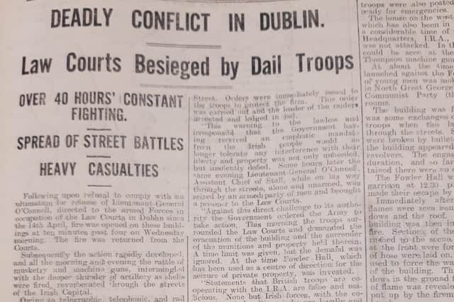 A report on the outbreak of the Civil War in the Derry Journal edition of Friday, June 30, 1922.