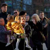 People gather in Waterloo Place for the Derry Against Fuel Poverty protest in Waterloo Square on Saturday afternoon last. Photo: George Sweeney.  DER2209GS – 074