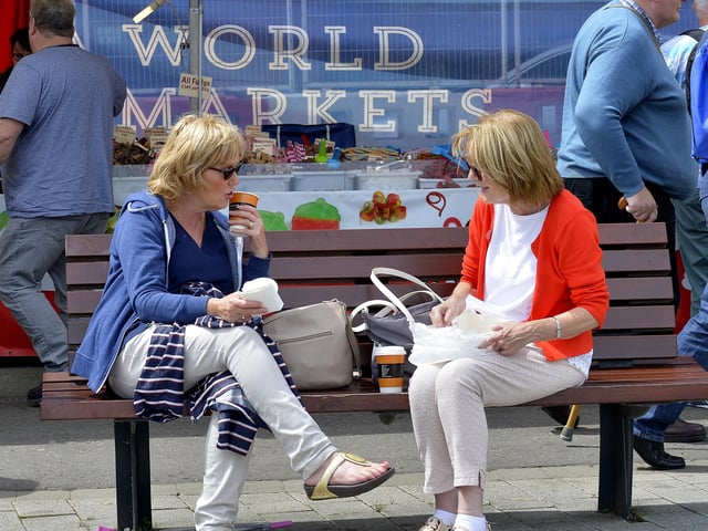 Enjoying a coffee and a chat at the Foyle Maritime Festival last week. DER2918GS065