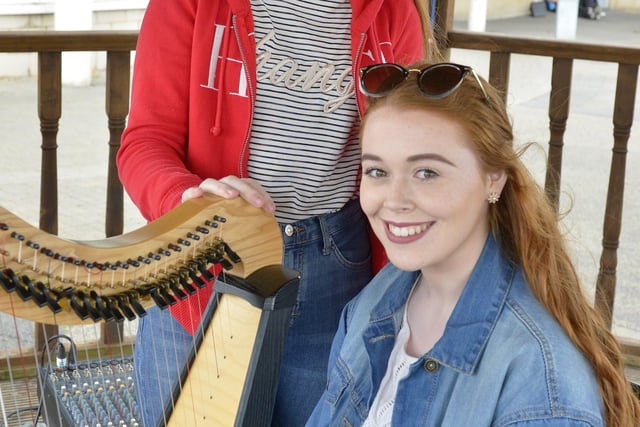 Sophie Kelly and Caitlin Gallagher, from the Foyle Irish Harp School, provided musical entertainment at the Foyle Maritime Festival last week. DER2918GS055