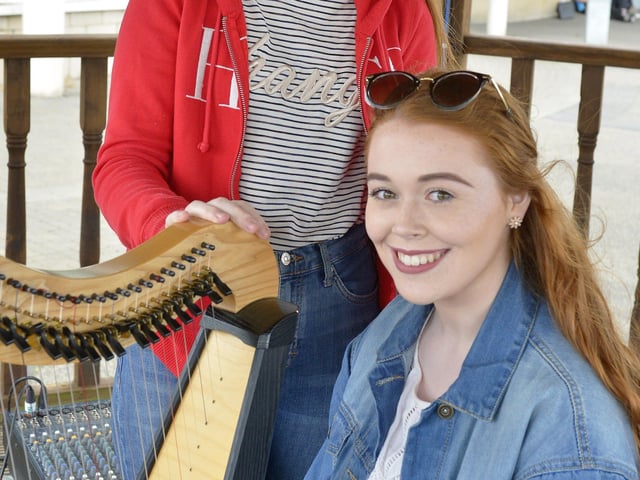 Sophie Kelly and Caitlin Gallagher, from the Foyle Irish Harp School, provided musical entertainment at the Foyle Maritime Festival last week. DER2918GS055