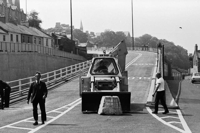 1975... Last minute preparations before the Lecky Road flyover opens.