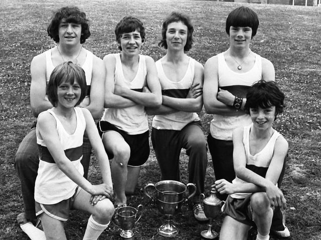 1975... 'Athletes of the Year' at St Peter's CBS, Foyle Hill, Derry. From left are Martin Sheehan, Tommy Doherty, Michael Taylor, Gary Griffiths, Willie Lynch and Ciaran O'Connell.