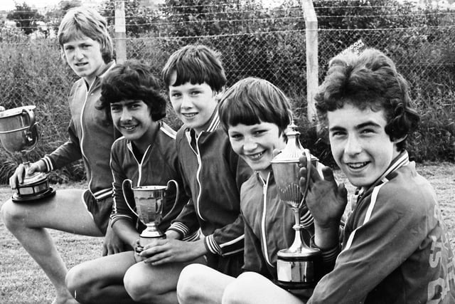 1978... 'Athletes of the Year' at St Peter's CBS, Derry, are, from left, Tony Robinson, Con McAllister, Kevin Doherty, Seamus McGready and Seamus McCarron.
