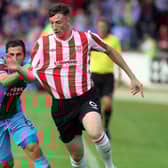 Derry's Shane McEleney and Trabzonspor's Zeki Yavru during the Europa League Second Qualifying Round 2nd Leg in 2013.