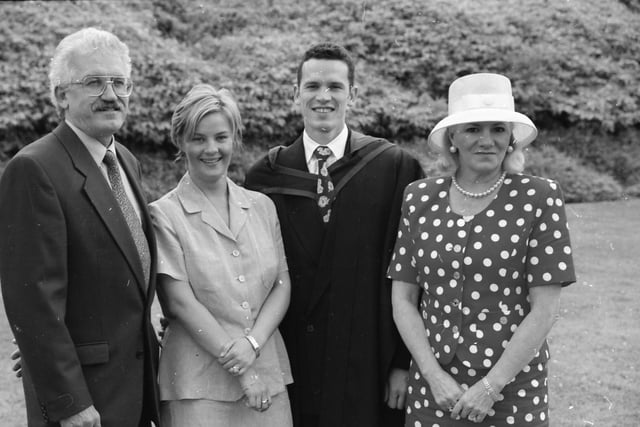 Jeremy Foster, from Abbeydale, Waterside, who graduated with a BA Honours Degree in Business Studies, pictured with his wife Zara, and parents Ian and Joyce.