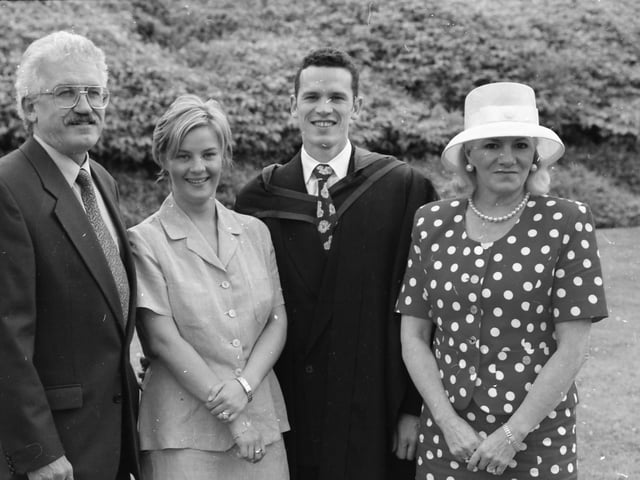 Jeremy Foster, from Abbeydale, Waterside, who graduated with a BA Honours Degree in Business Studies, pictured with his wife Zara, and parents Ian and Joyce.