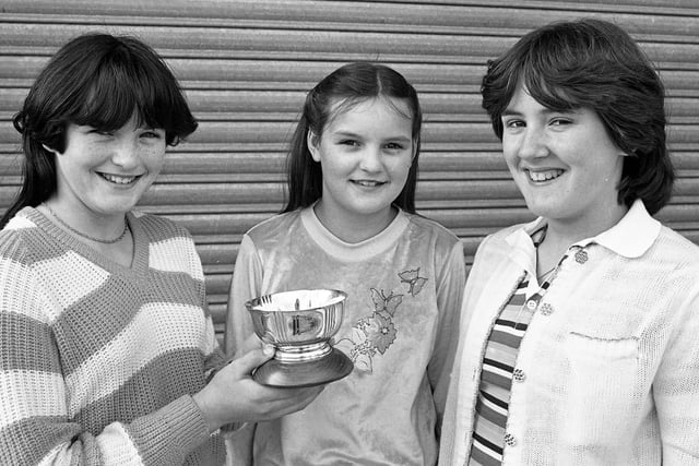 1981... Margaret O'Hagan, Martina O'Hagan and Suzanne Doherty, winners of the trio, under 16, competition.