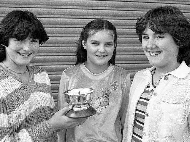 1981... Margaret O'Hagan, Martina O'Hagan and Suzanne Doherty, winners of the trio, under 16, competition.