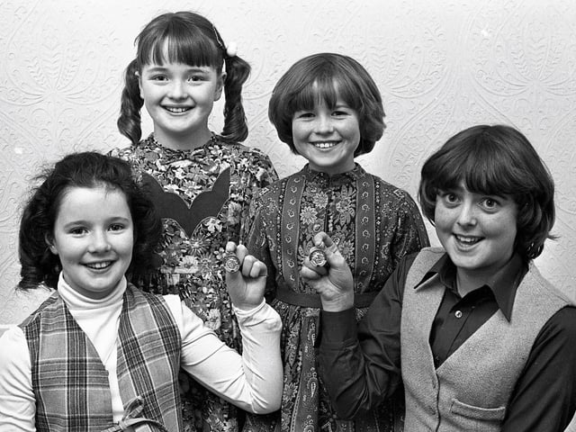 1979... From left are Deirdre Crossan, winner of the girls' verse speaking (under 10), Corinne Coyle and Deirdre McGeady, joint runners-up, and Lorraine McGeady, who was the winner of the children's solo (under 14).