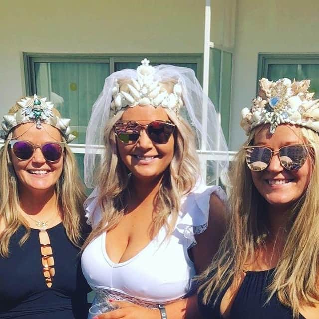 Ciara Mhic Cathmhaoil with her sisters wearing the mermaid crowns that started the business. The name G Gal comes from Ciara expressing her love for her glue gun at sister Aoife's hen party.