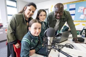 Anne McNaulty, Sophie Glackin, Tanya Wakeley (St Cecilia's College) and Kwame Daniels (Bounce Culture). Photo by Martin McKeown