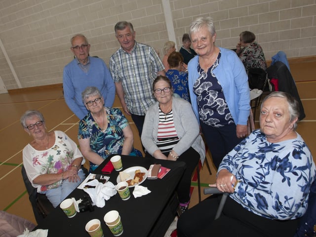 Moya Colhoun, Liz McGilloway, Jean McCauley and Maisy Green at front, and at back, Danny Colhoun, Spasie McGilloway and Georgina Colhoun.