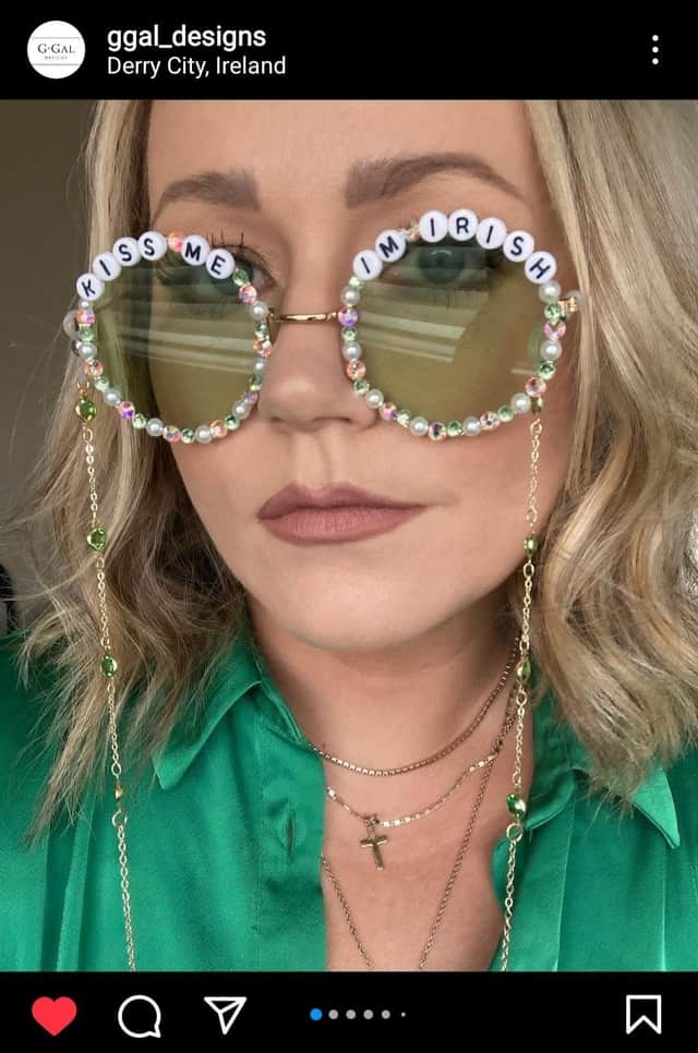 Ciara wearing her 'Kiss me I'm Irish' sunglasses.