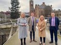 Sinn Fein First Minister designate Michelle O'Neill with Derry MLAs Padraig Delargy and Ciara Ferguson and national chairperson Declan Kearney.