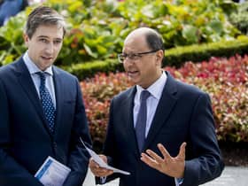 Shailesh Vara with Simon Harris at an event to commemorate the 20th anniversary of the Omagh bomb in 2018.