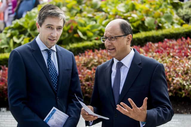 Shailesh Vara with Simon Harris at an event to commemorate the 20th anniversary of the Omagh bomb in 2018.