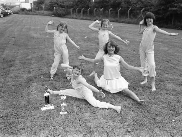 Young dancers from Carnhill at a practice session. At front, Jacqueline Brown and Donna McCauley. Standing are Suzanne Bonner, Michelle McAdams and Vanessa Bonner.