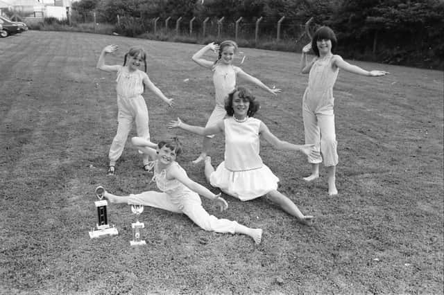 Young dancers from Carnhill at a practice session. At front, Jacqueline Brown and Donna McCauley. Standing are Suzanne Bonner, Michelle McAdams and Vanessa Bonner.