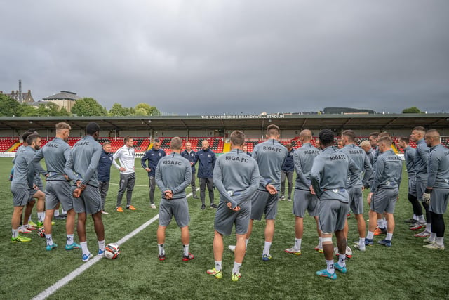 The Riga FC team got to train at the Ryan McBride Brandywell Stadium yesterday for the first time. Photographs by Zigismunds Zalmanis, Riga FC