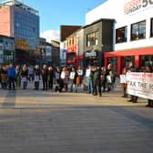 Some of the attendance at a previous Derry Against Fuel Poverty rally in Waterloo Square. Photo: George Sweeney.  DER2209GS – 070