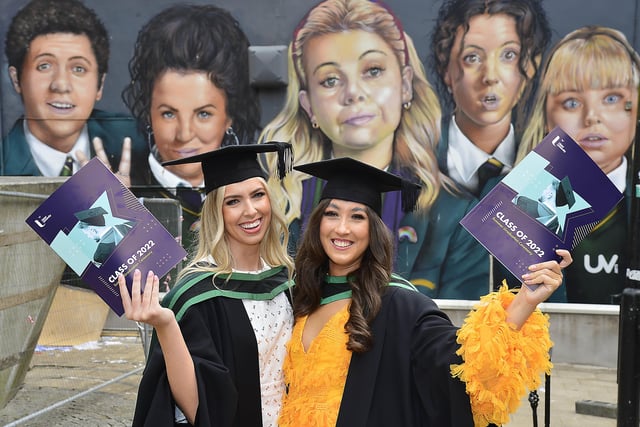 Megan Poland from Limavady and Ellie Canning from Limavady graduating in Social Work pictured before the graduation in Derry. Picture By Arthur Allison: Pacemaker Press
