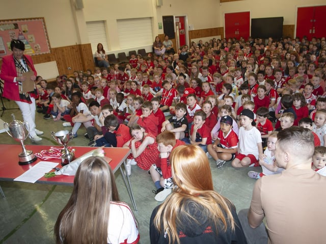 Hollybush show their support for Derry against Clare at Croke Park ahead of last week's game during the school's prizegiving. (Photos: Jim McCafferty Photography)