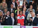 Derry captain Christopher McKaigue lifts the trophy after his side's victory in the Ulster GAA Football Senior Championship Final over Donegal. Picture by Ramsey Cardy/Sportsfile