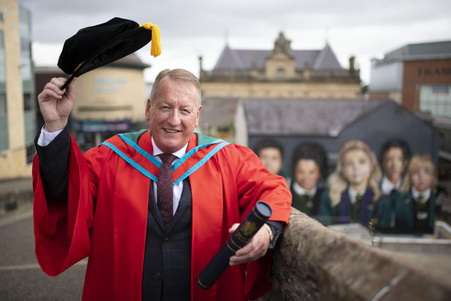 Jim Roddy who has been conferred this morning as an honorary graduate at the Millennium Forum. (Photo: Nigel mcDowell/Ulster University)