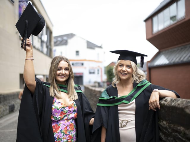 Orla Johnston and Bridgeen McWilliams, Ulster University Graduations - Millennium Forum.  (Photo: Nigel mcDowell/Ulster University)