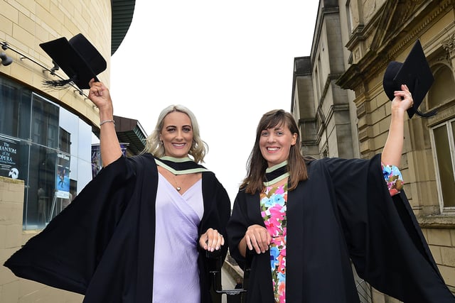 Lisa Cassidy from Omagh and Ruth Bell from Enniskillen graduating in PGCE Education pictured before the graduation in Derry. Picture By Arthur Allison: Pacemaker Press
