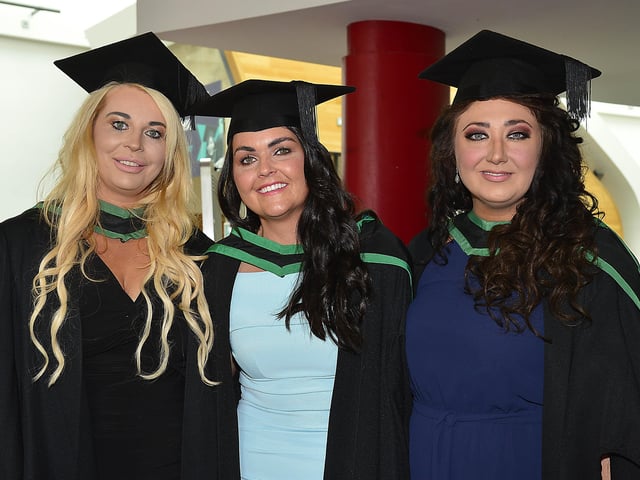 Sandra Tate, Natasha Crossan and Leanne Bradley from Derry Graduates in Social Work pictured before the graduation in Derry. Picture By Arthur Allison: Pacemaker Press